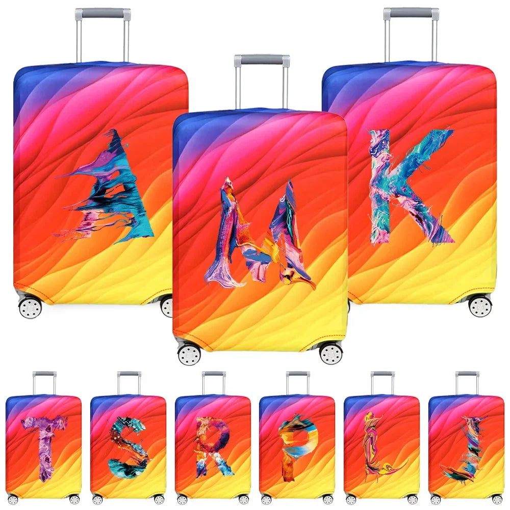 Luggage Cover Travel Suitcase Protective Cover Paint Letter Pattern Dust-Proof Stretch Fabric for 18-32 Inch Baggage Case
