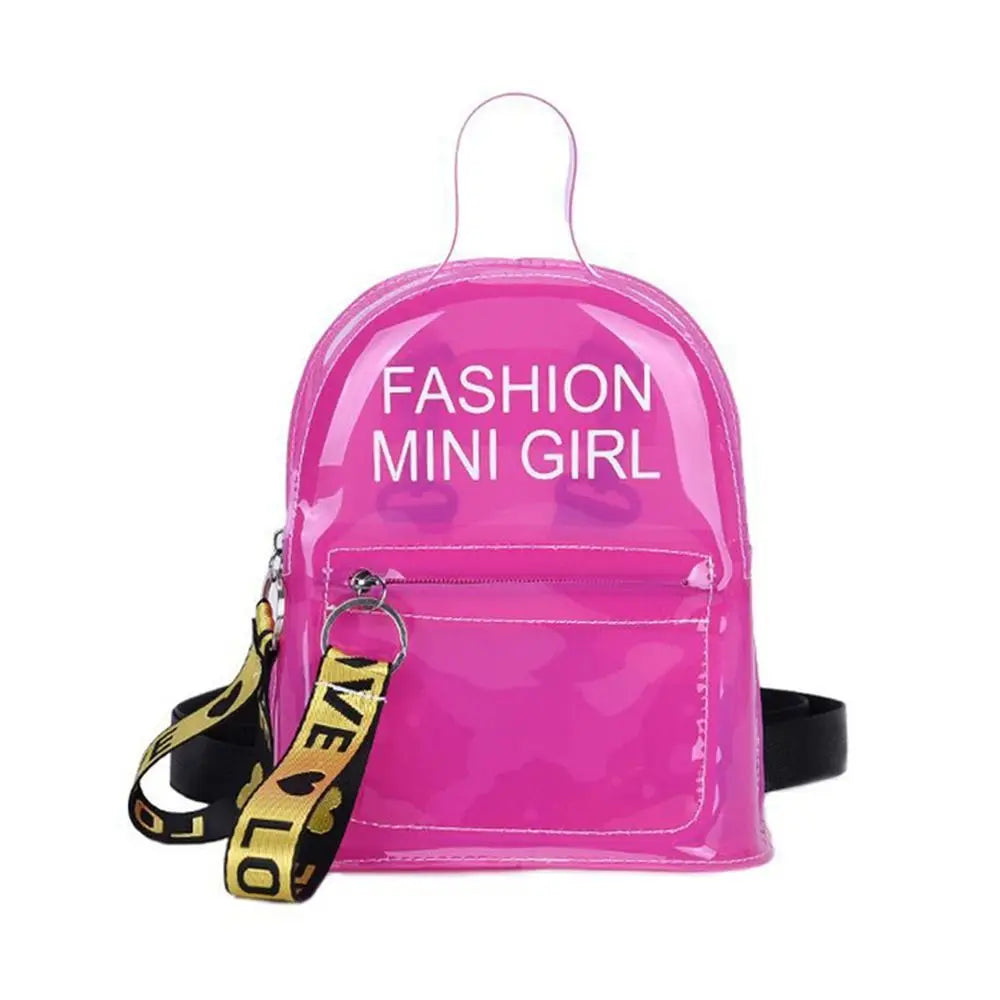 Transparent Laser Backpack for Women Candy Color Letter Fashion Mini Shoulder Bag PVC Jelly Small Schoolbag