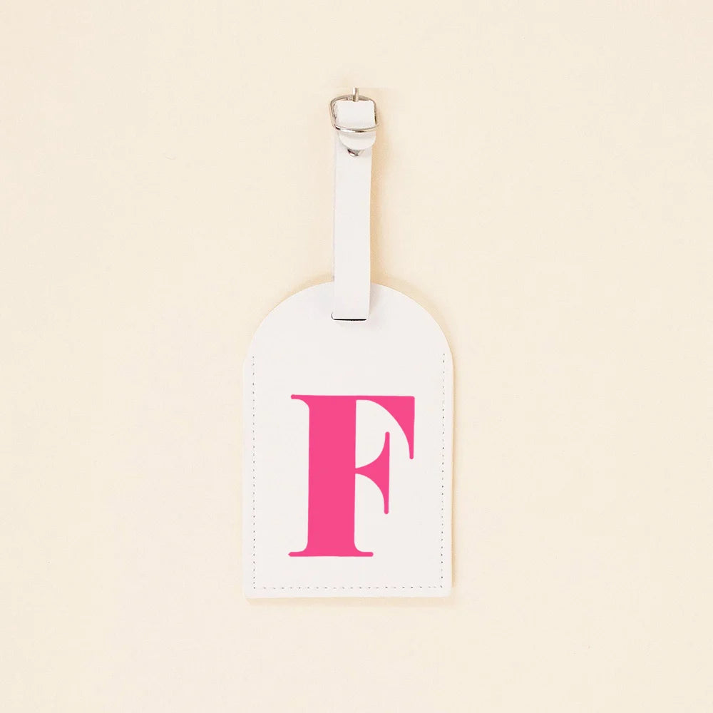 Rose Pink Initial Monogram Luggage Tag Bachelorette Party Favors Girls Trip Travel Gift PU Leather for Suitcase Baggage Handbag