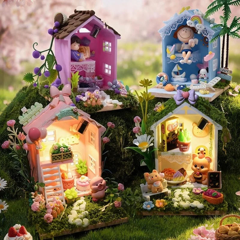 Kawaii Fairy House Craft Kit with LED Lights DIY Miniature Scene 3D Assembly Craft Model for Shelf Decor Christmas Birthday Gift