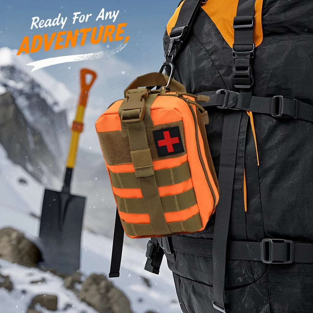 379pcs Home Office First Aid Kit Portable Emergency Bag, Red Survival Carry-On for Outdoor Activities, Camping, Hunting, Hiking