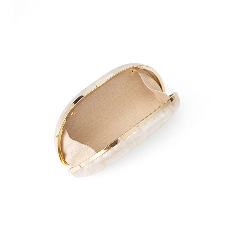 White Shell Shaped Hand-held Box Bag Lipstick Bag New In Fashion Oval Clutch Bag Women Elegant Pearly Luster Chain Crossbody Bag