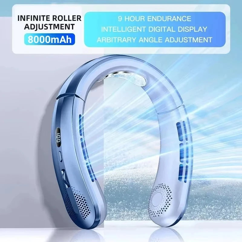 Lenovo 8000mAh USB Hanging Neck Fan Portable Bladeless Mini Rechargeable Mute LED Digital Display Electric Fans Air Cooler New