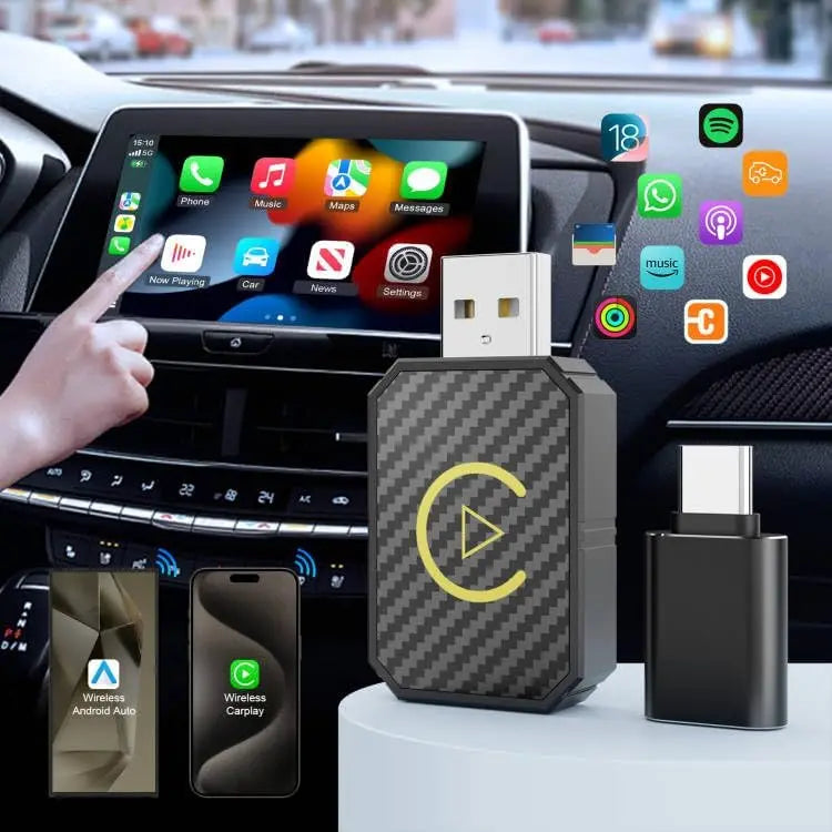 Mini Wireless CarPlay & Android Auto Adapter - Stable Fast Connection for iPhone/Android - Convert Factory Wired to Wireless for Cars 2016+