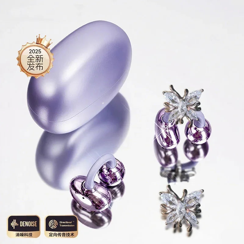 OWS Bluetooth Earphones with Butterfly Earrings Open Wireless High Sound Quality Wearing Comfortable Long Battery Life Headsets