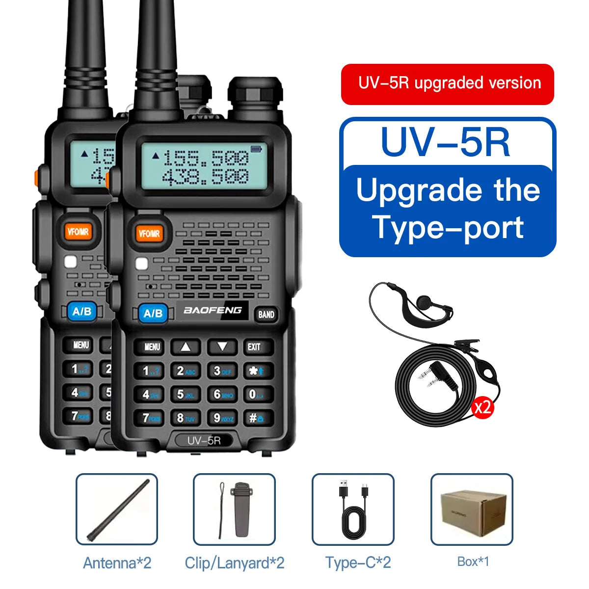 1PC/2PCS baofeng uv 5r USB Long Range Ham Amateur With FM Radio Long Range Portable Two Way Radio Baofeng CB Radio walkie talkie