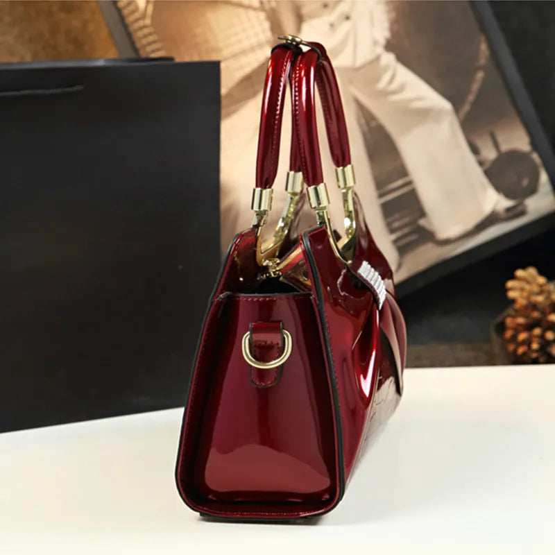 2024 Women Luxury Designer Glossy Leather Evening Handbags Ladies Casual Crossbody Shoulder Bag Fashion Diamond Bow Tie Totes