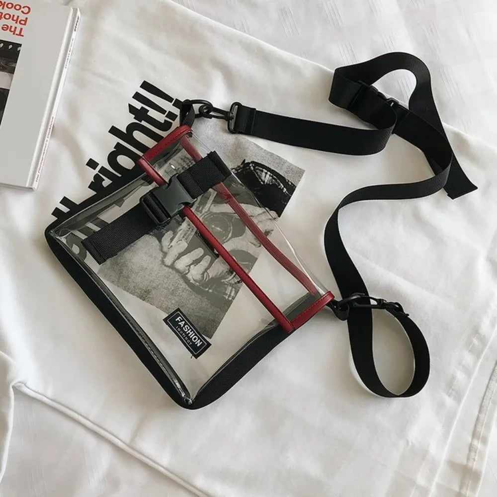 Square PVC Messenger Bag Large Capacity Button Transparent Crossbody Bag with Removable Strap Waterproof Casual Shoulder Bag