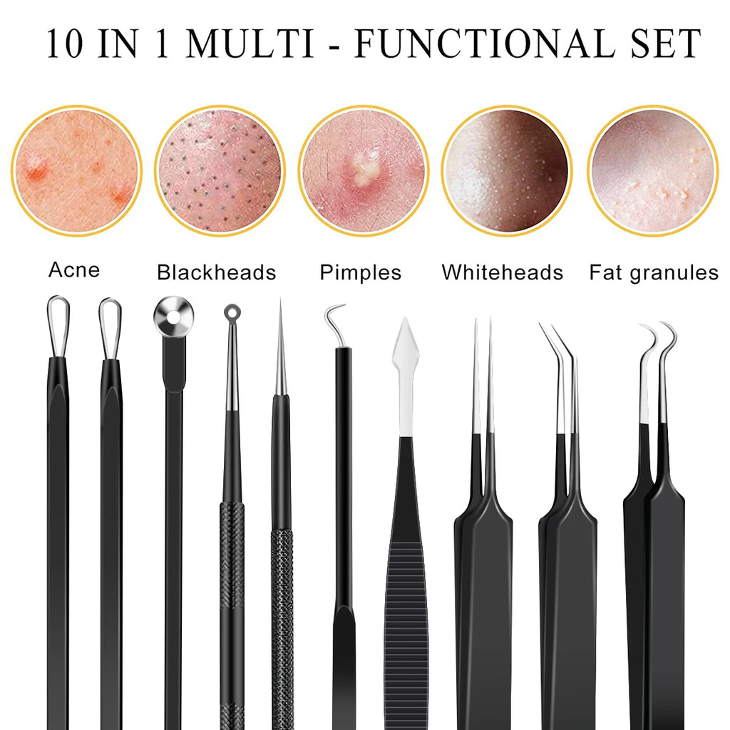10pcs Pimple Popper Tool Kit Stainless Steel Blackhead Remover Tool Comedones Extractor for Forehead Facial Nose Removing Zit