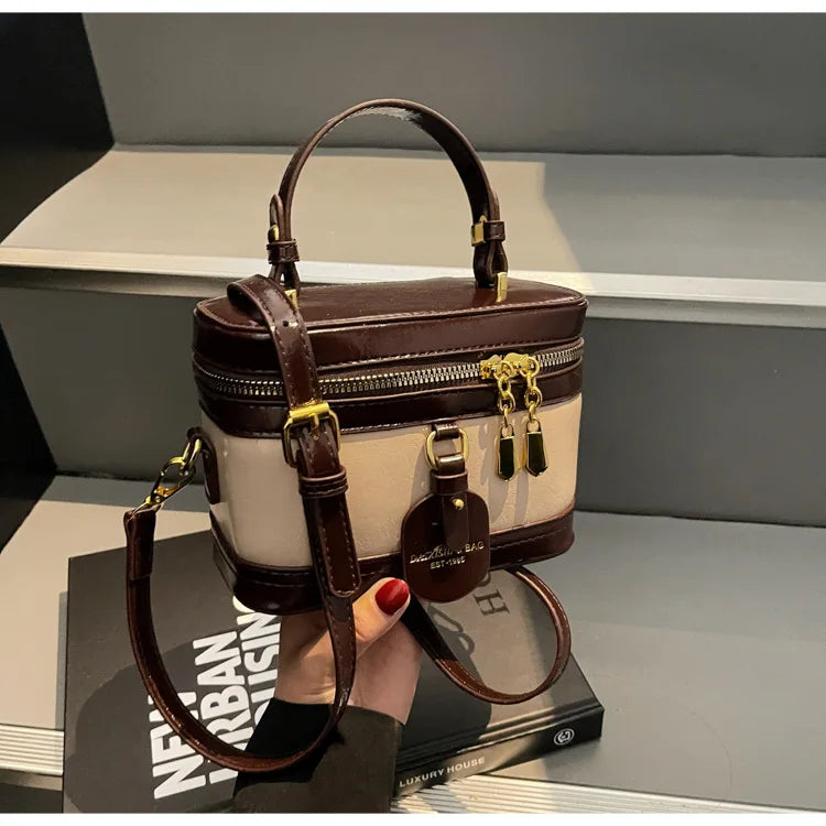 Vintage-Style Handbag Mini Box Crossbody Bag with Double Zipper Closure Elegant Compact Design for Daily Use 2026