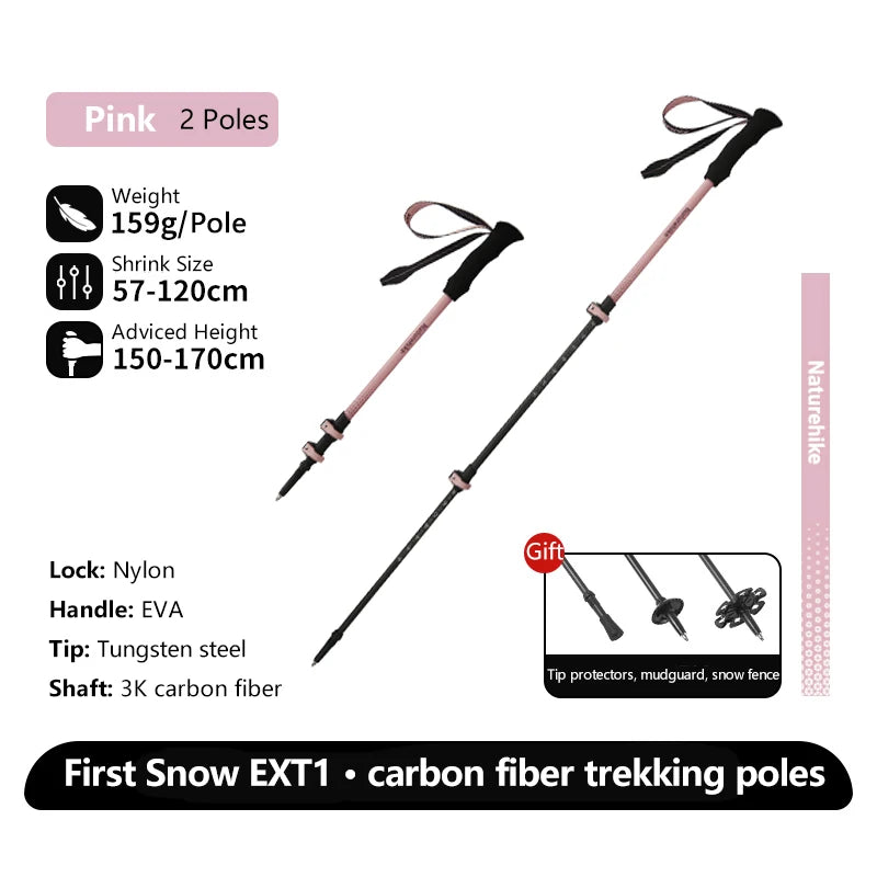 Naturehike Walking Stick First Snow EXT1 Carbon Fiber Hiking Poles 3 Section Ultra-light Telescopic Outdoor Climbing Hiking Cane