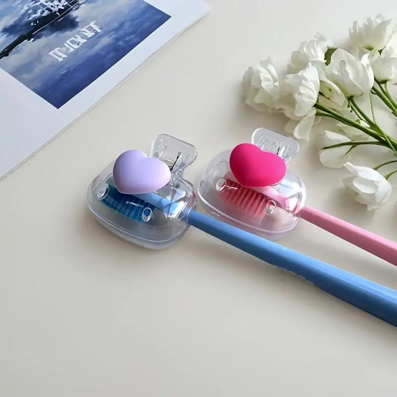 NEW Portable Toothbrush Protector Set of 2 Heart Design Clip-On Covers, Keep Your Toothbrush Clean in Luggage, and Easy to Carry