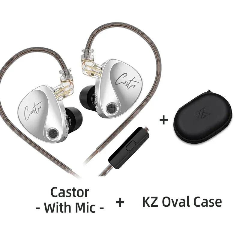 KZ Castor Wired Earbuds Improved Bass HiFi Earphone 2 Dynamic High-end Tunable Balanced Armature In-ear Headphone W/ Accessories