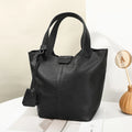 Ladies Full Grain Top Layer Cow Leather 2pcs Bag Set Small Tote Bucket Handbag Detachable Strap Crossbody Bag with Matching Clut