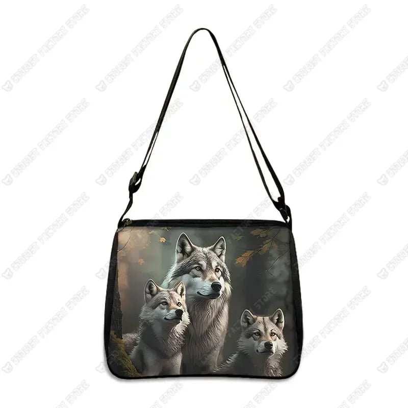 Howling Wolf Under The Moonlight Handbags Baby Wolf Messenger Bag Cool Howling Wolf Shoulder Bag Crossbody Bag Phone Holder