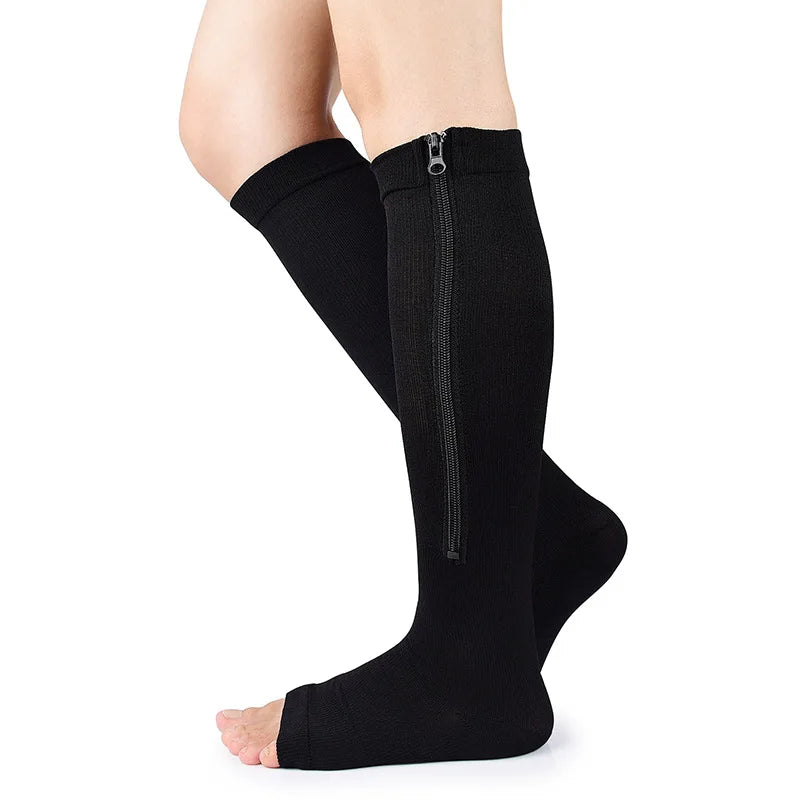 Zipper Compression Socks for Women & Men, Sturdy Zippered Stocking to Improves Blood Circulation, Relieves Pain & Swelling 1Pair