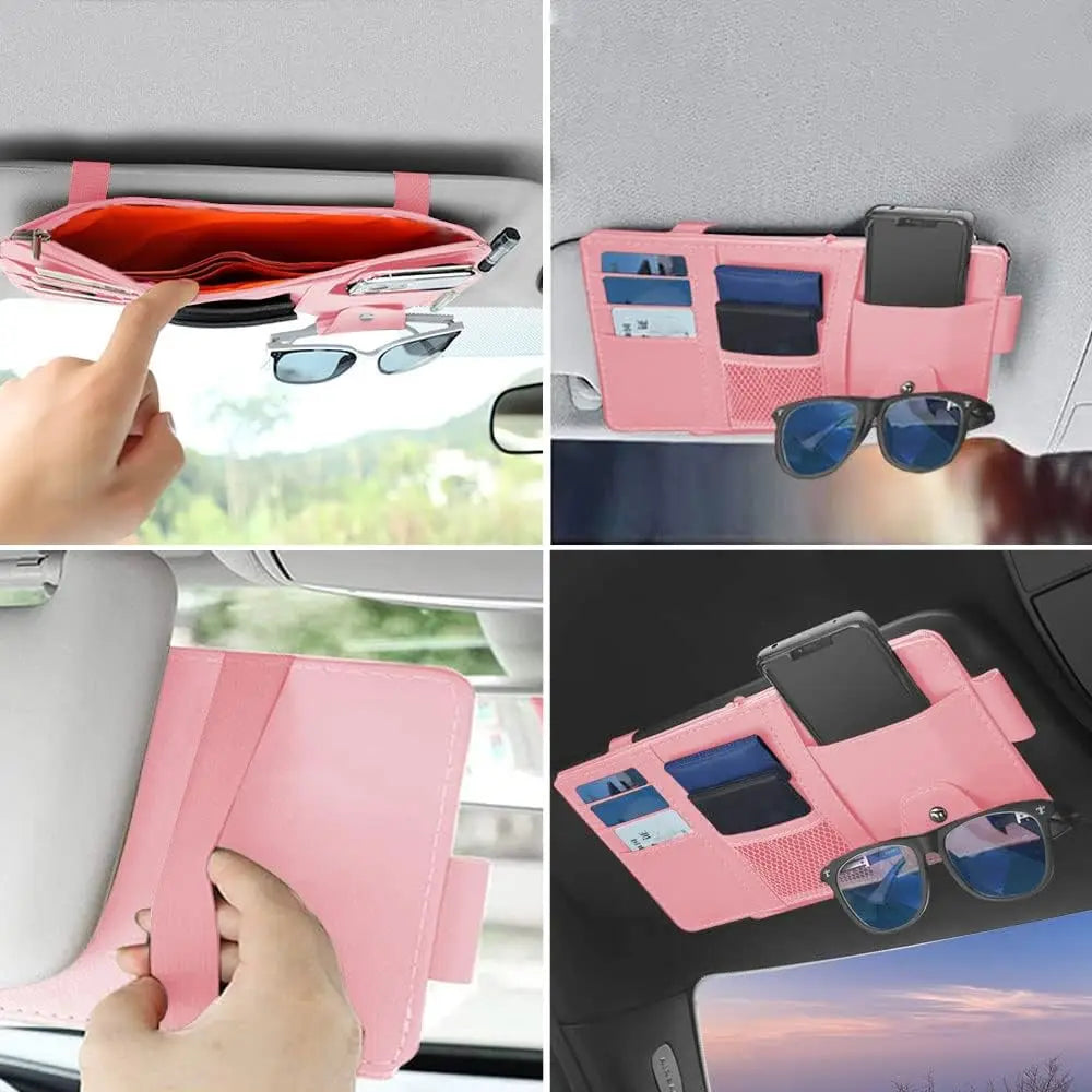 Car Visor Organizer, Auto Interior Accessories, Car Truck SUV Storage Pouch Holder, with Multi-Pocket Net Zipper