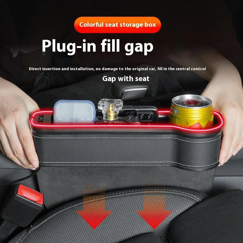 Car Storage Box With Ambient Light USB Charging Port Light-Emitting Multi-Functional Car Seat Clip Gap Storage Box