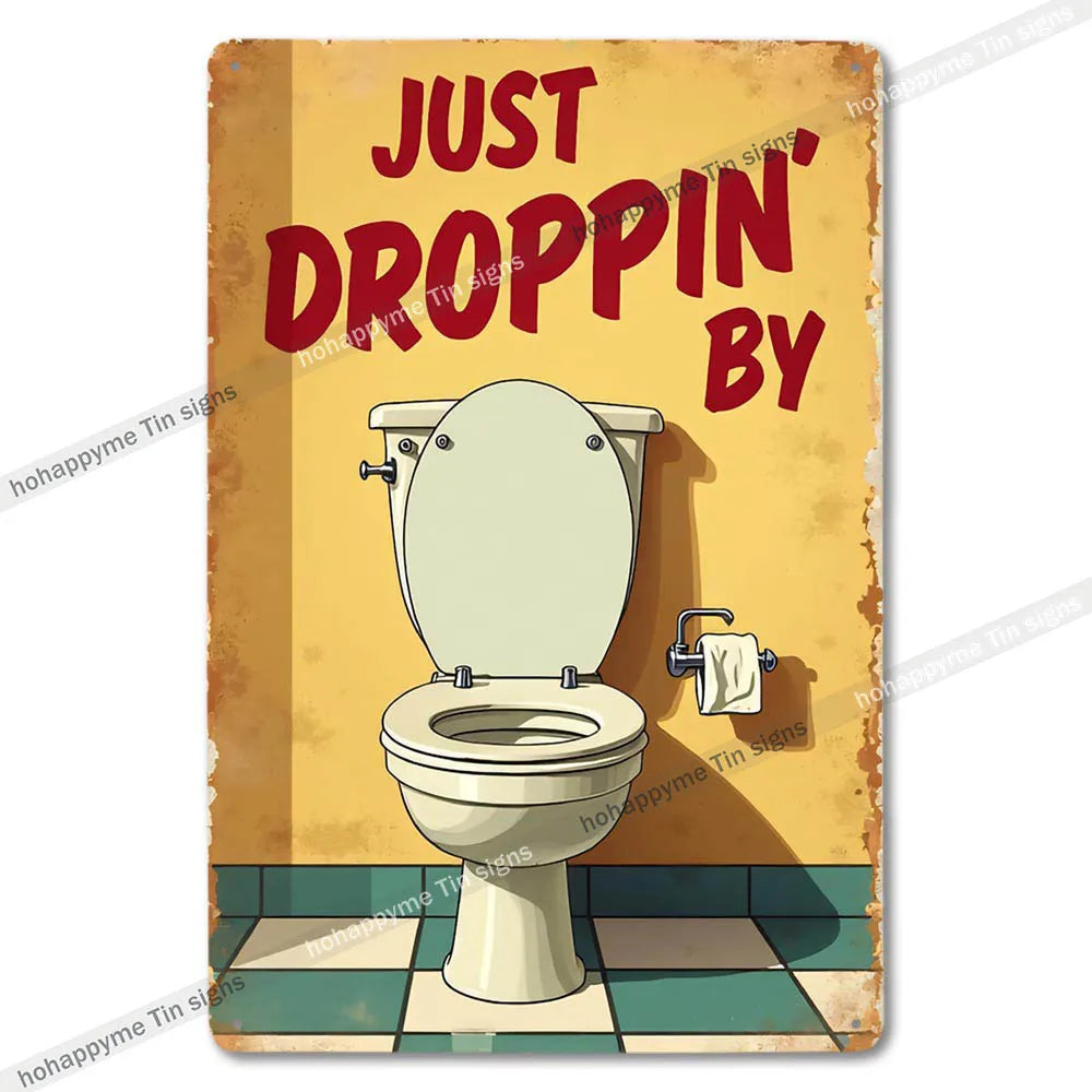 Retro Metal Tin Bathroom Signs Wall Decor for Home Restroom Vintage Toilet Humor Art Unique Gift Ideas