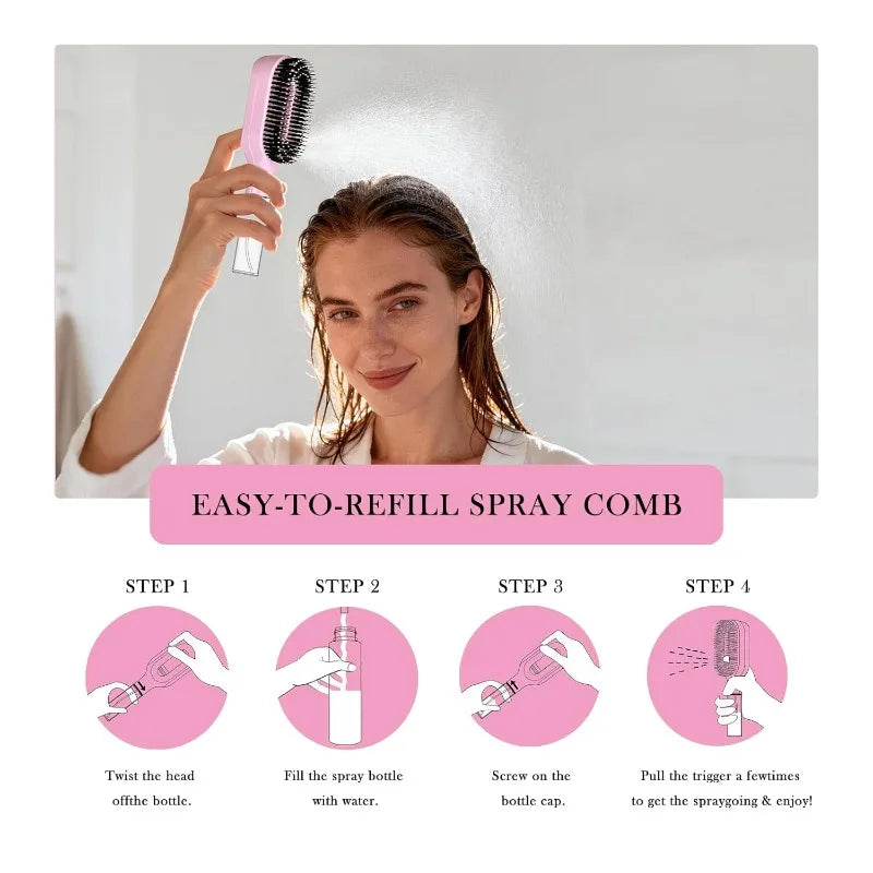 2in1 Spray Hair Brush Detangling Scalp Massage Comb with Water Mist Spray Anti-static Smooth Hair Styling Tool for Home & Travel
