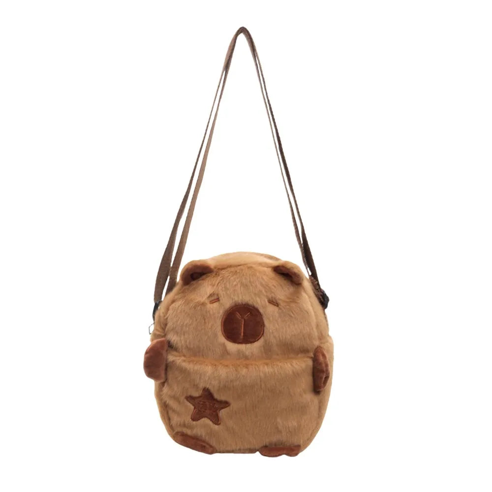 Cute Plush Capybara Crossbody Bag Large Capacity Shoulder Bag Cartoon Girls Coin Purse Zipper Plush Mobile Phone Pouch