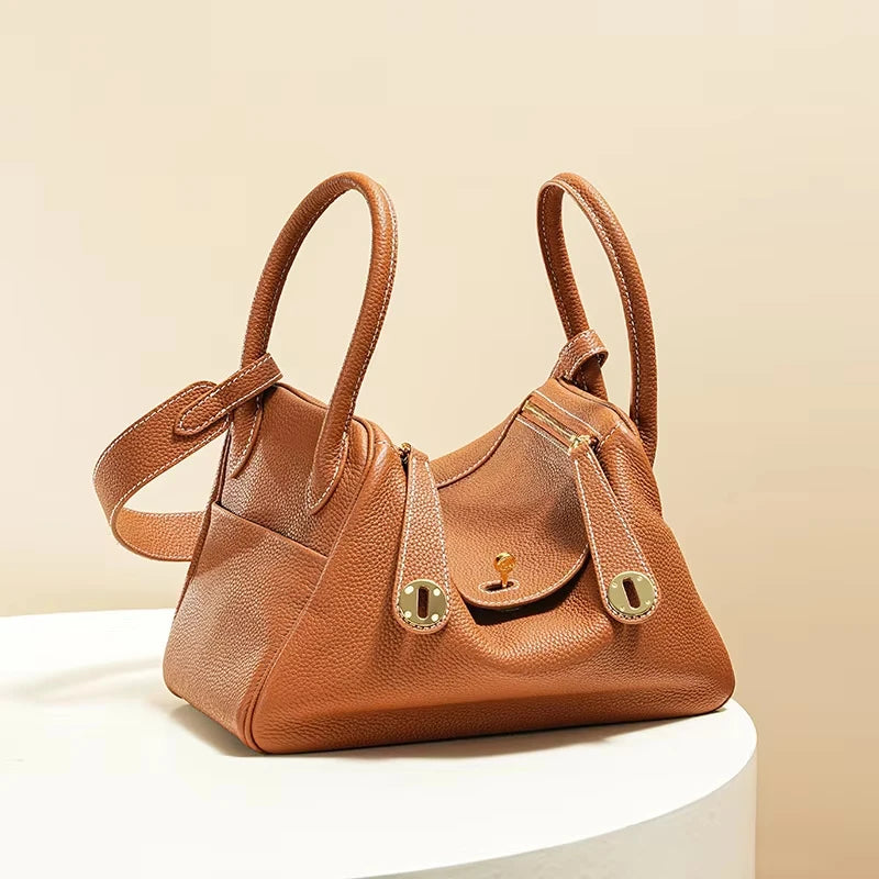 Women's Handbag 2026 New Style Top Layer Cowhide Leather Lundy Mini Doctor Bag Genuine Leather Handbag Single Shoulder Crossb