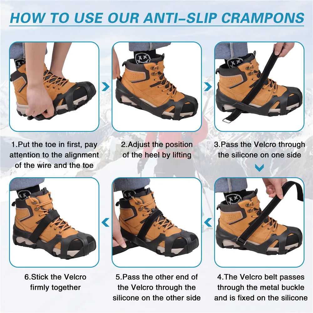 Ice Cleats for Shoes and Boots Tungsten steel 10 Studs Big size Anti Slip crampons for hiking boots snow shoes for women/men