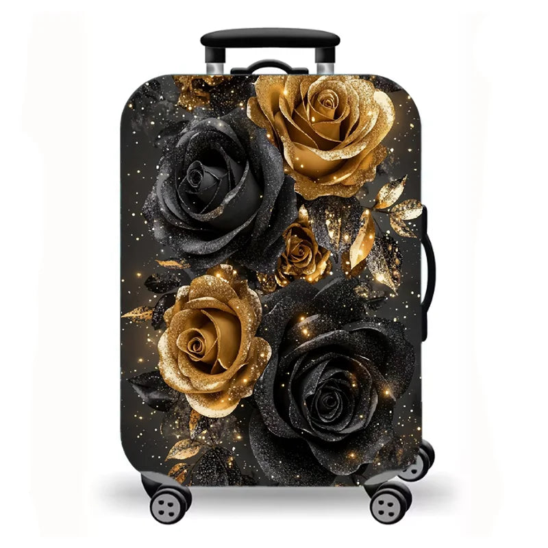 Luggage Cover, Luxury Floral Rose Print Stretch Suitcase Protector for Travel, Elegant Peony Sunflower Art Design