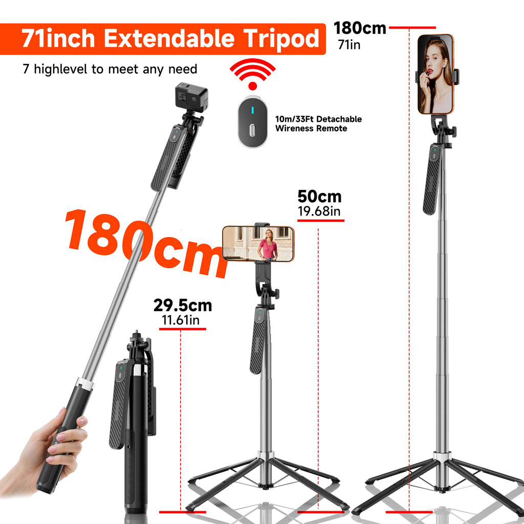 NeePho NP-180PLUS Bluetooth Remote Selfie Stick Quad Stand, Phone & Action Camera Holder for Live Streaming, Travel and Vlogging