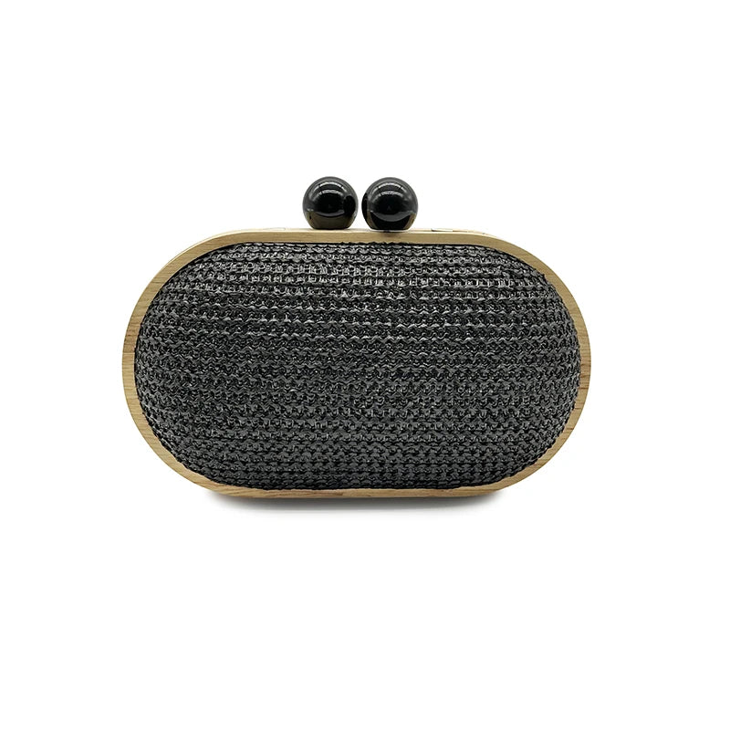 fashion Oval PP straw clutch bag for women wooden clip Handbags elegant weave summer beach bag trend shoulder crossbody bags