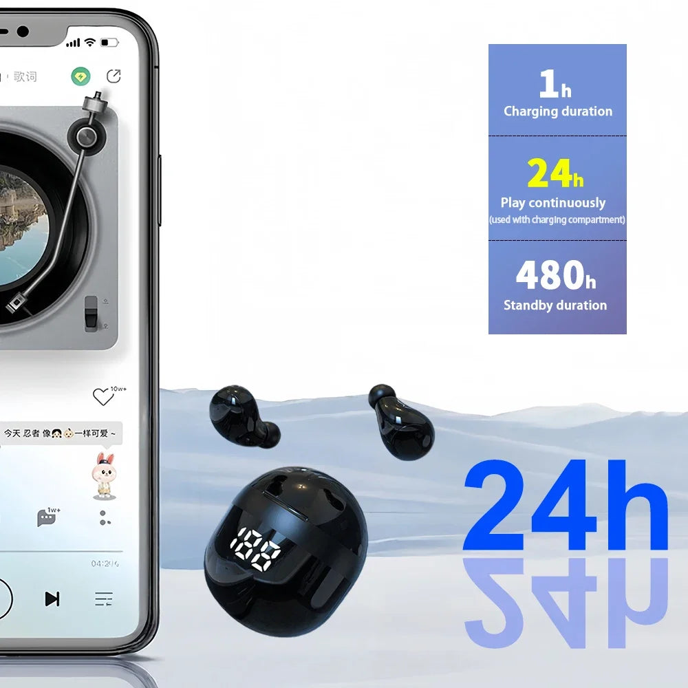 KEBIDUMEI Invisible Mini Earphones Bluetooth 5.3 Headphones HiFi Stereo Noise Reduction In-ear Earbuds TWS Wireless Headsets