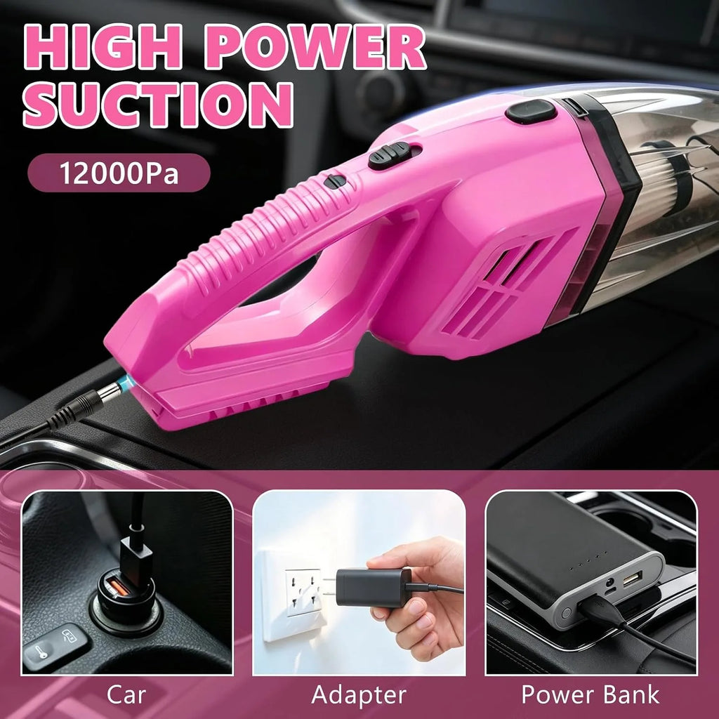 Pink Car Cleaning Kit, All in One Car Wash Tools, Car Vacuum Cleaner with Detailing Brushes, For Women Car Accessories, Car Inte