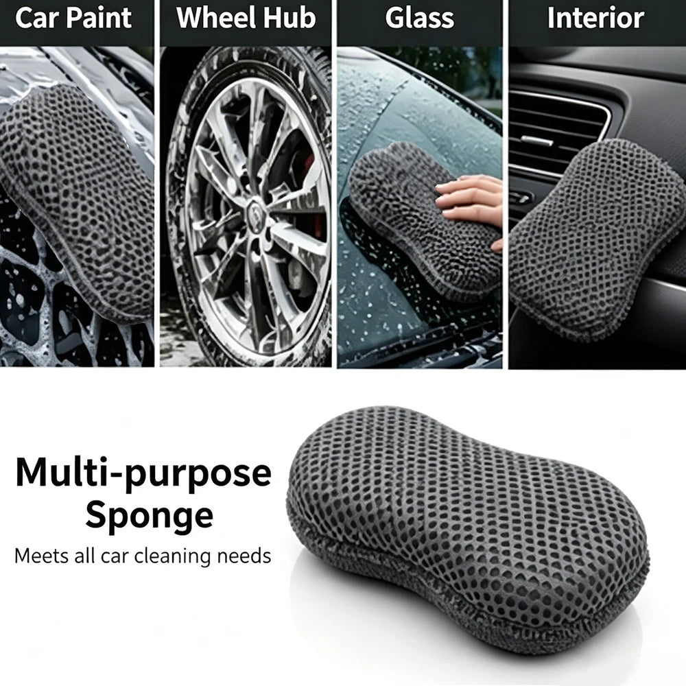 AUTOBRIGHT 8 shaped Car Wash Sponge Double Sided Chenille Microfiber Mesh Scratch-Free for Auto Car Detailing Cleaning tool Grey