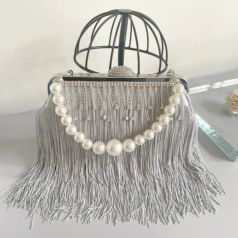 Fashionable Tassels Evening Bags Women's Elegant Handbag Single Shoulder Crossbody Bag Evening Wear Ladies Solid Color Bolsos