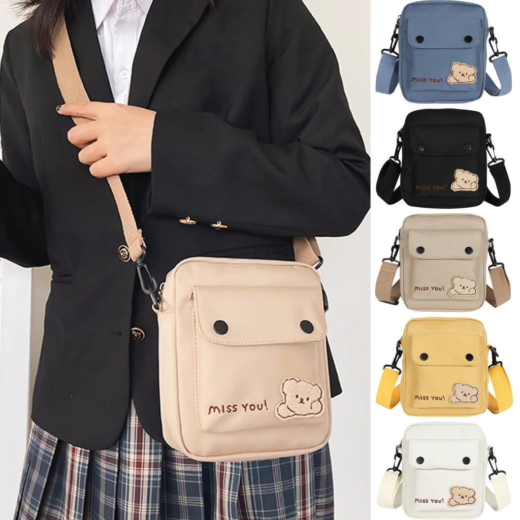 Kawaii Backpack Women'S Cute Versatile Cartoon Bear Canvas Bag College Student Crossbody Bag Backpack Shoulder Bag Purses