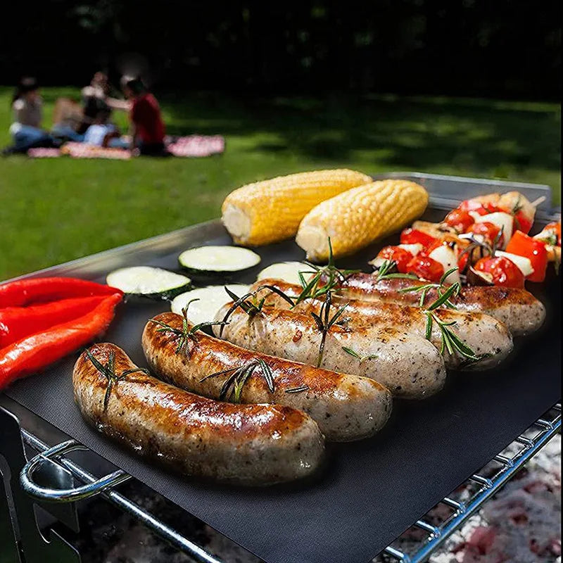 Black BBQ Grill Mats Reusable Non-Stick Baking Mat Outdoor Cooking Grilling Sheet Heat Resistance Oven Baking Pad Sheet