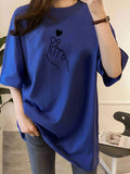 Plus Size Women's Heart Print Letter Graphic Print Fashionable Casual Sports Loose Round Neck Short Sleeved T-shirt Top