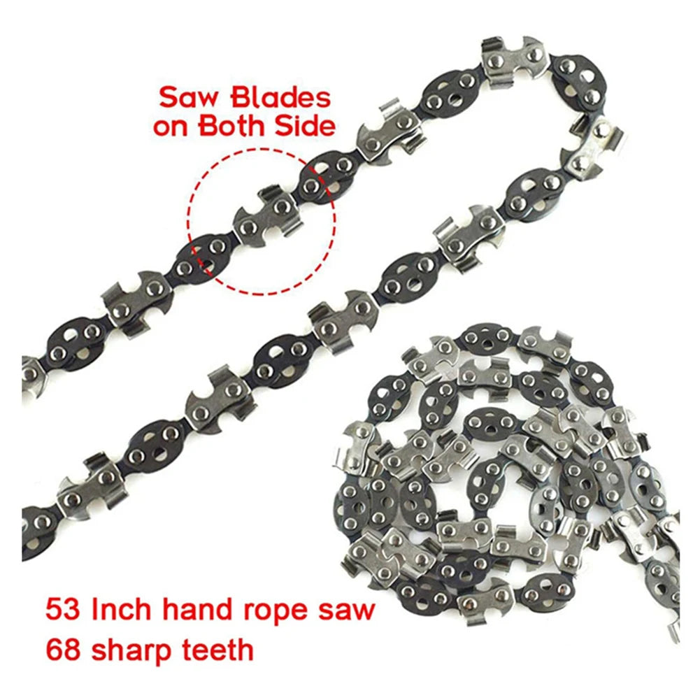 53/24 Inch Hand Rope Chain Saw Sharp Manual Tree Limb Chain Saw with 68/11 Teeth Folding Pocket Rope Chainsaw Tree Cutting Tool