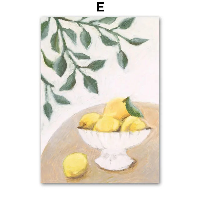Retro Pajama Girl Lemon Flowers Vase Abstract Gallery Poster And Prints Wall Art Canvas Painting Pictures For Living Room Decor