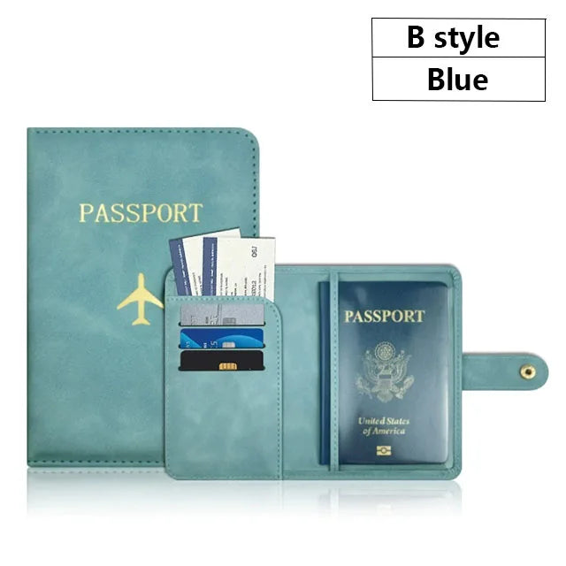 Soft PU Leather Multi Slot Passport Cover with Airplane Logo Snap Closure SIM Card Holder Travel ID Document Ticket Wallet