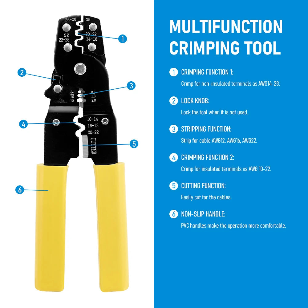 Multifunctional Crimping Pliers Wire Stripper Cutter Crimper 10-26AWG Crimping Tool Terminals Electrical Clamp Mini Tools