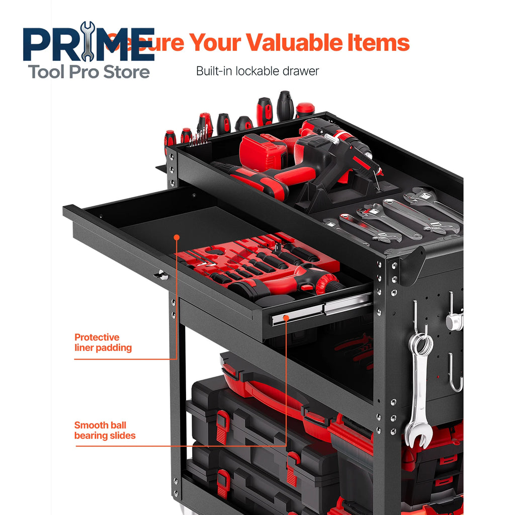 VEVOR 4-Tier Rolling Tool Cart on Wheels Mechanic Cart with Drawer & Pegboard Tool Storage Organizerfor Garage Repair Shop