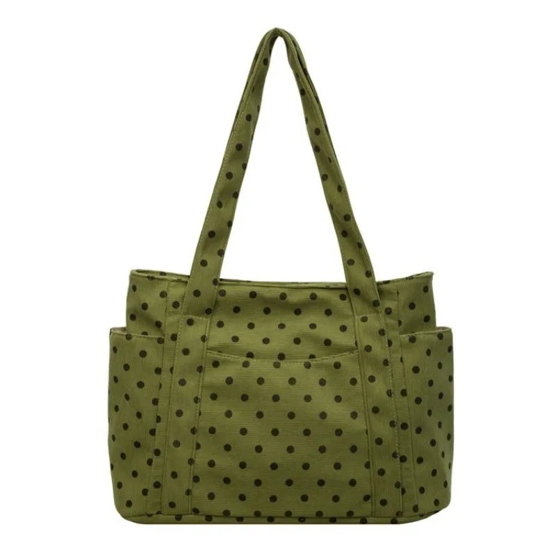 CEEKAY Small Dot Soft Canvas Hobo Bag Rectangular Open Top Multi Compartment Lightweight Ladies Casual Daily Hand Tote Purse