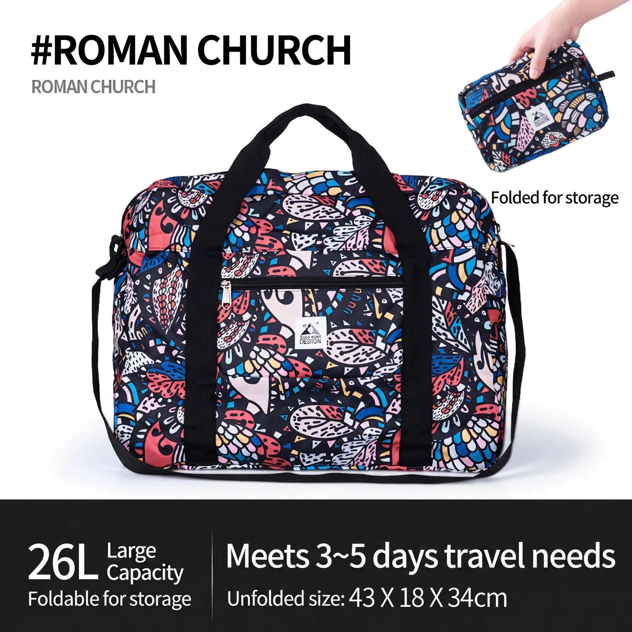 Women's travel bag, large capacity, lightweight portable travel luggage bag short-distance bag, foldable storage shopping bag