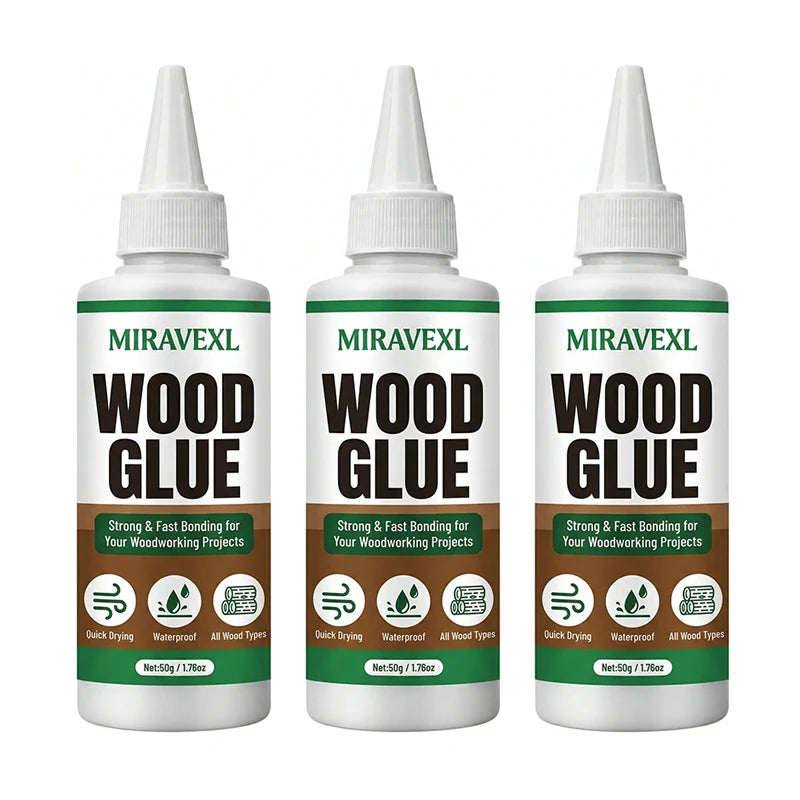 Quick Drying Wood Glue Strong Bond Adhesive for All Wood Types Carpentry and Outdoor Woodwork Maintenance 50g MIRAVEXL
