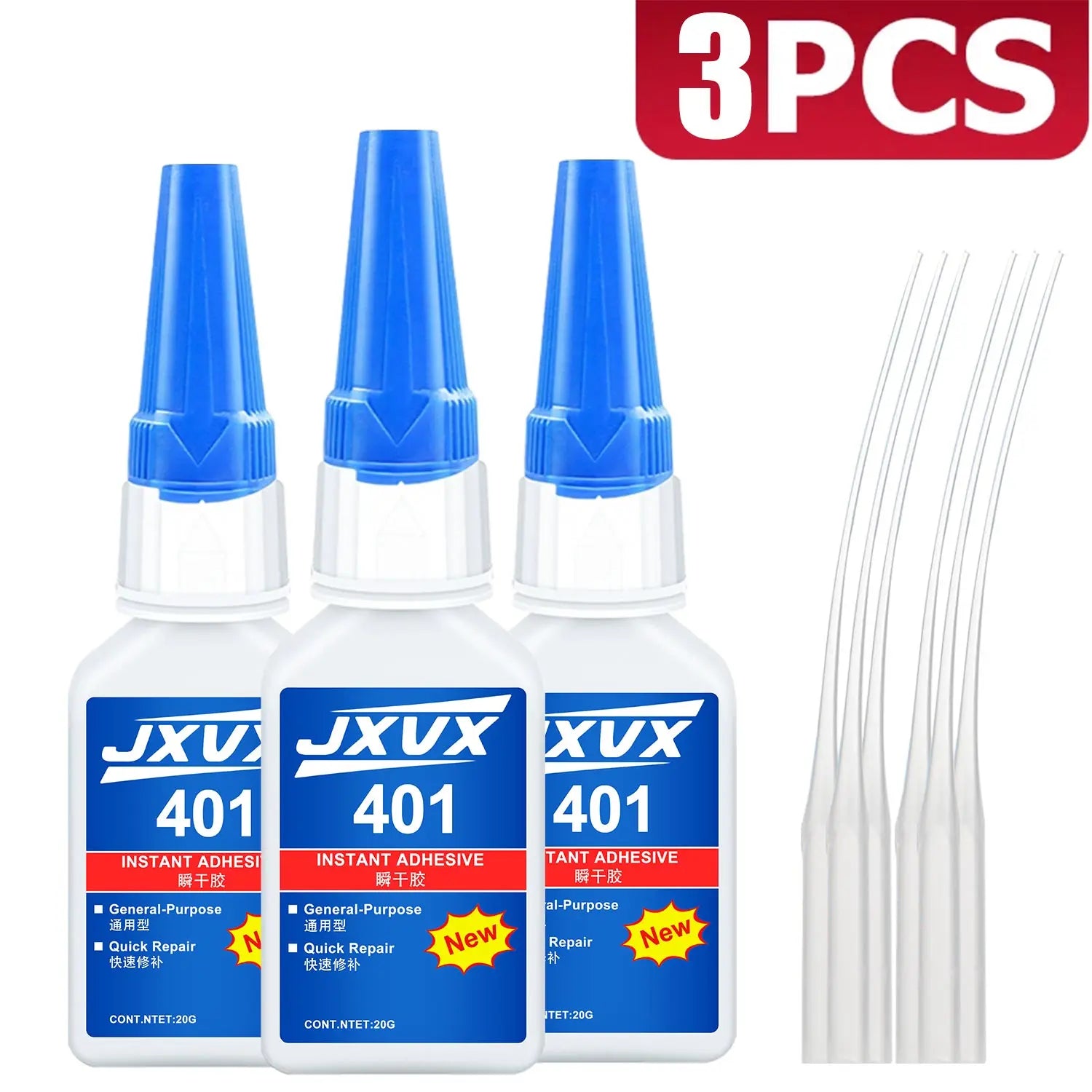 JXVX 20ml 401 Instant Strong Super Glue Universal Superglue Mighty Instant Glue for Resin Ceramic Metal Glass Fast Dry 1-3pcs.