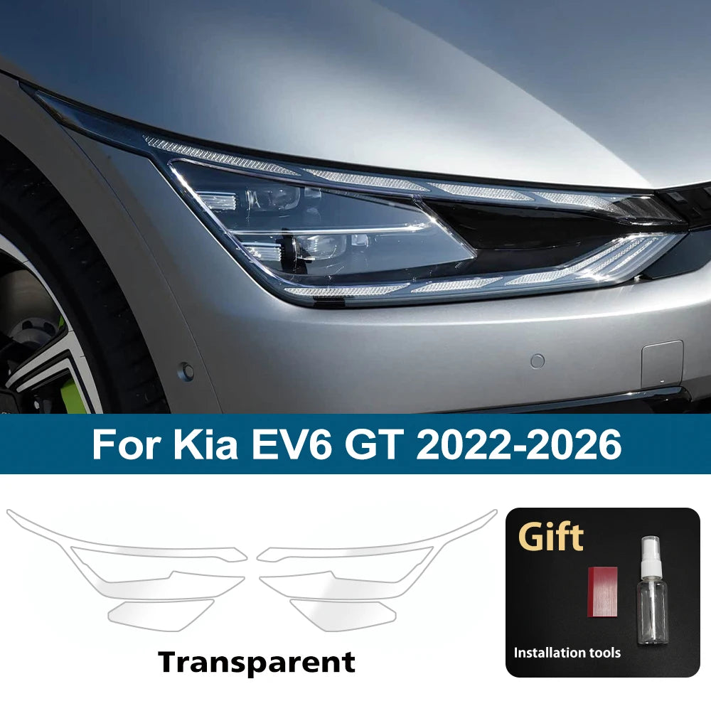 For Kia EV6 GT 2022-2026 Pre-Cut Smoke Black High-Gloss TPU Car Headlight Film PPF Anti-Scratch Protective Vinyl Wrap Cover Kit
