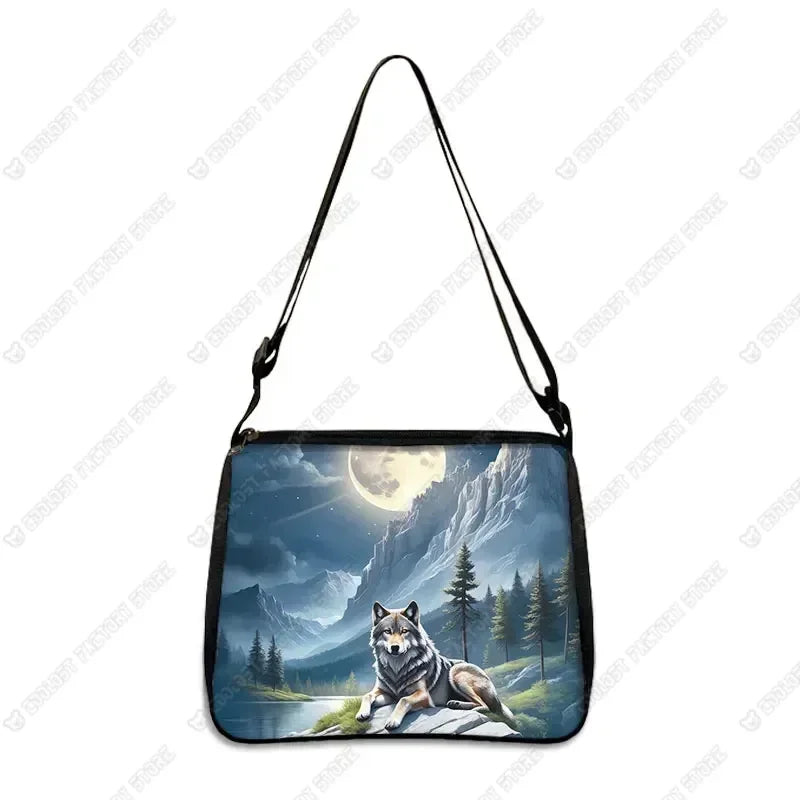 Howling Wolf Under The Moonlight Handbags Baby Wolf Messenger Bag Cool Howling Wolf Shoulder Bag Crossbody Bag Phone Holder