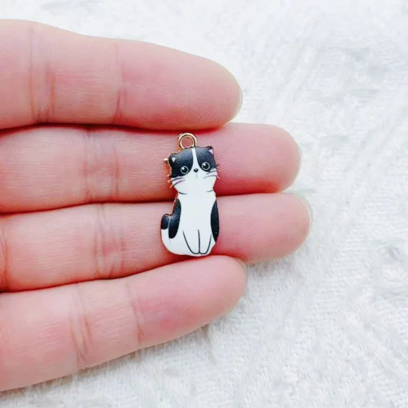 12pcs Cartoon Alloy Drip Oil Cute Cat Pendant DIY Accessories Cat Necklace Bracelet Key Pendant