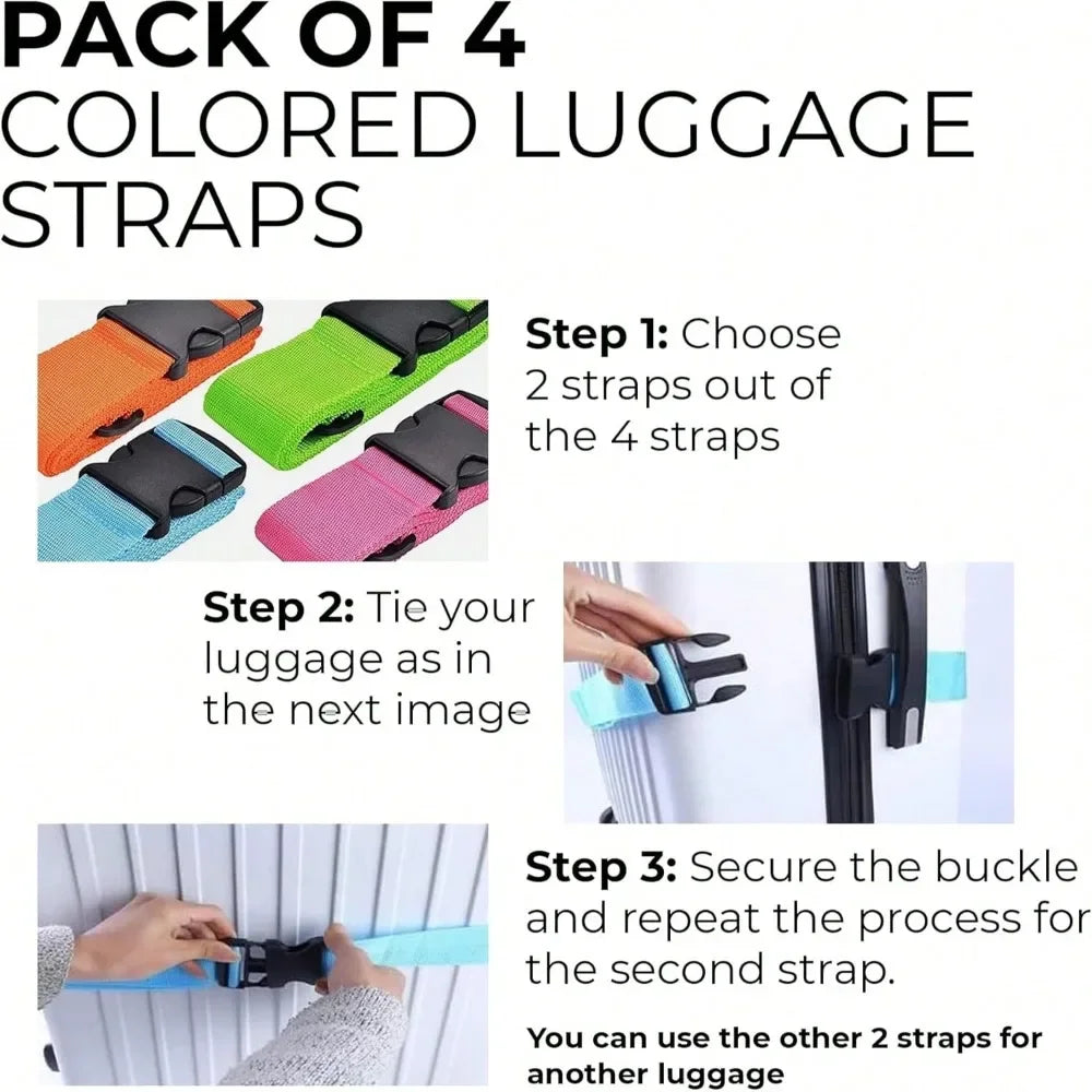 Luggage Strap Set with Luggage Tag Multiple Colors of Luggage Straps Suitable for Various Types of Luggage Suitable for Travel